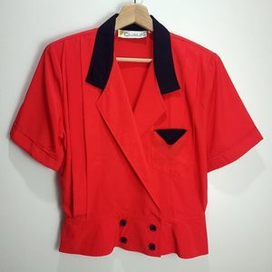 Vintage Red and Black Women's Blouse
